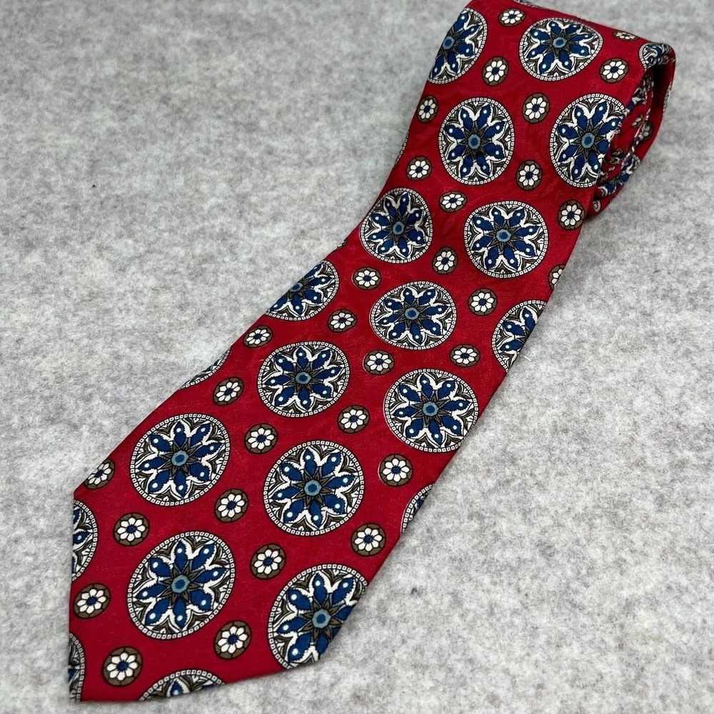 Burberrys of London‎ Silk Necktie Tie Geometric Floral Print Red USA